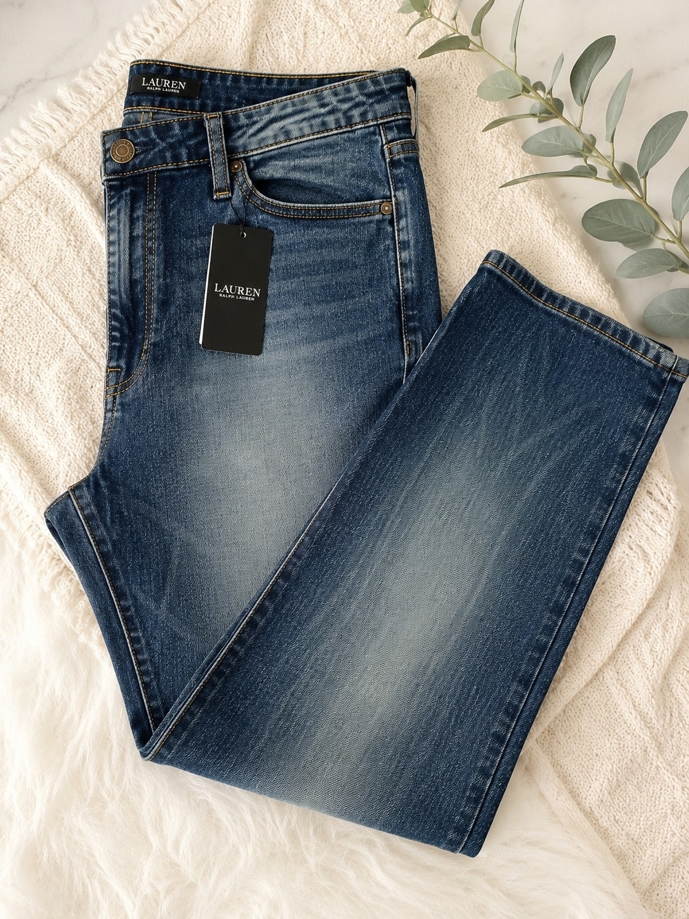 NWT Lauren Ralph Lauren High Rise Straight Ankle Comfort Stretch Jeans Size 18
